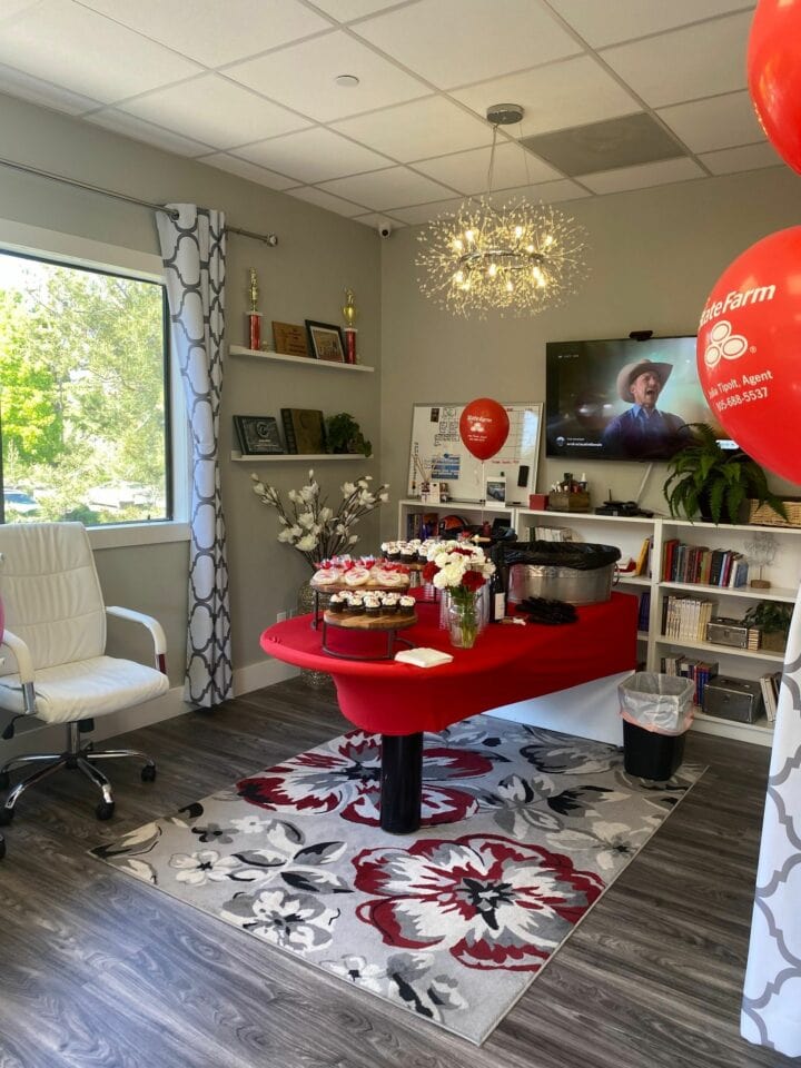 Office with balloons and cupcakes